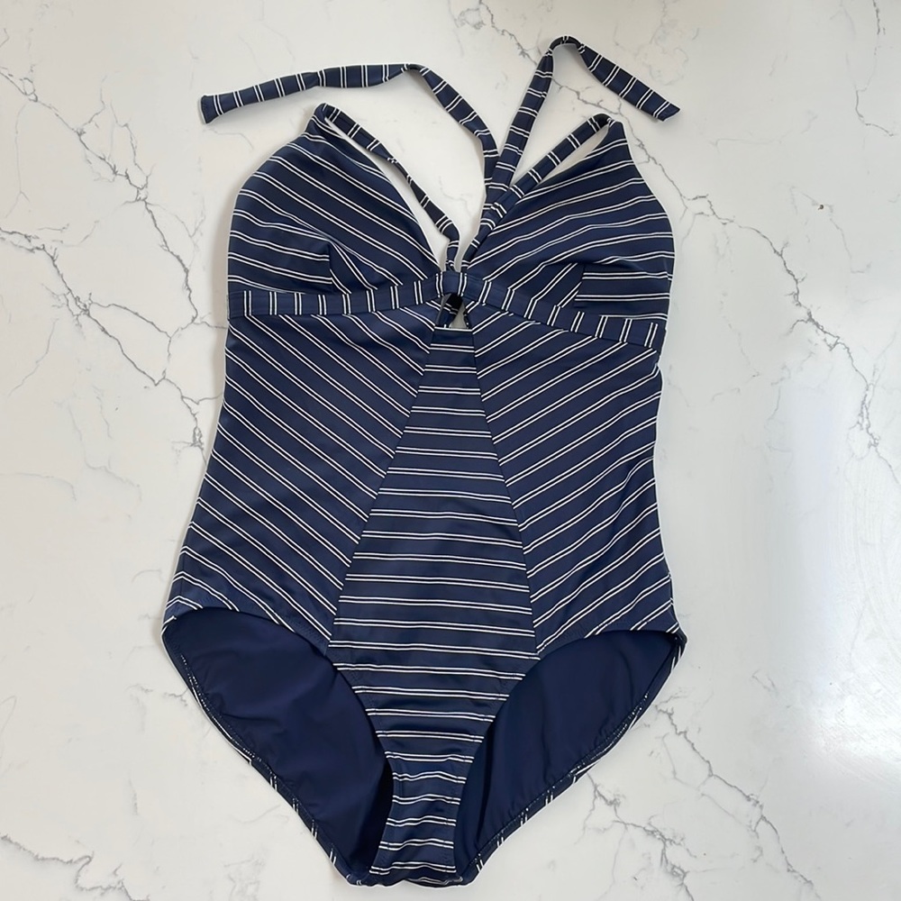 Athleta navy striped one peice bathing suit